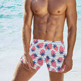 Strawberry pattern blue lines background Men's Swimming Trunks
