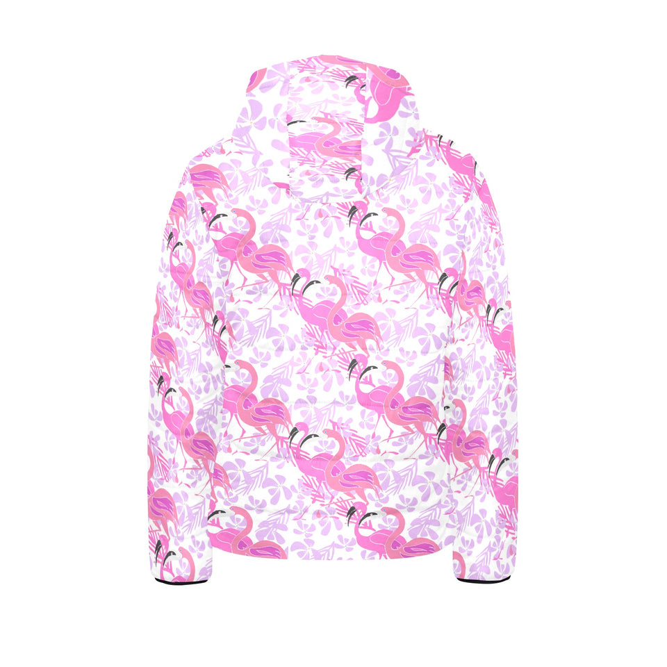 Pink flamingo flower pattern Kids' Boys' Girls' Padded Hooded Jacket