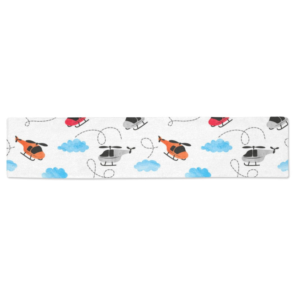 Watercolor helicopter cloud pattern Table Runner