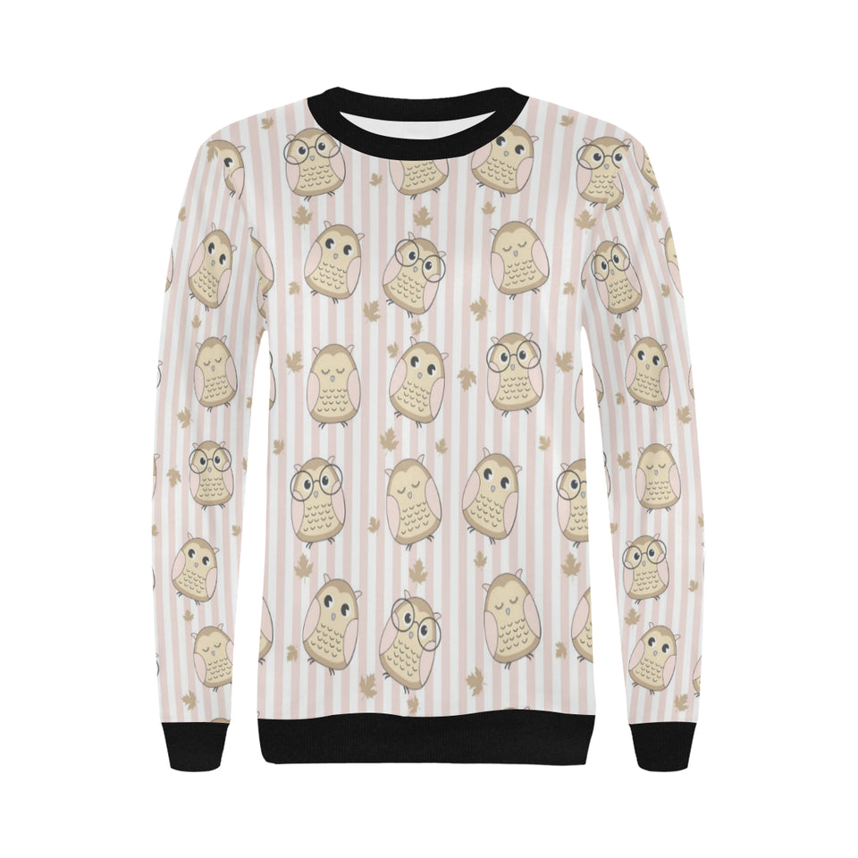 cute owl leaf Women's Crew Neck Sweatshirt
