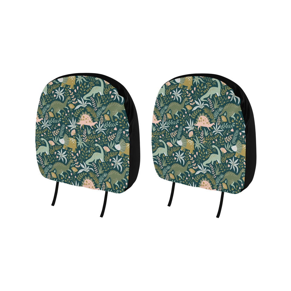dinosaurs tropical leaves flower pattern Car Headrest Cover