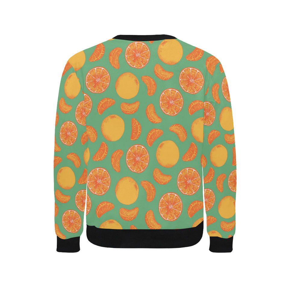orange fruit pattern green background Men's Crew Neck Sweatshirt