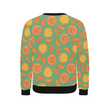 orange fruit pattern green background Men's Crew Neck Sweatshirt