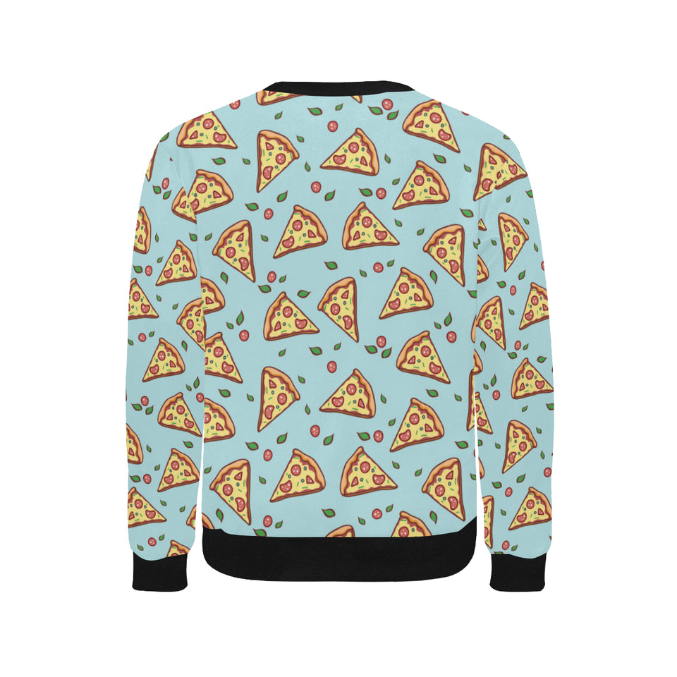 Hand drawn pizza blue background Men's Crew Neck Sweatshirt