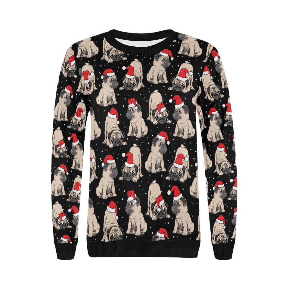 Christmas Pugs Santa_s red cap pattern Women's Crew Neck Sweatshirt