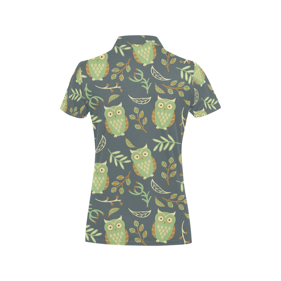 Cute owls leaves pattern Women's All Over Print Polo Shirt