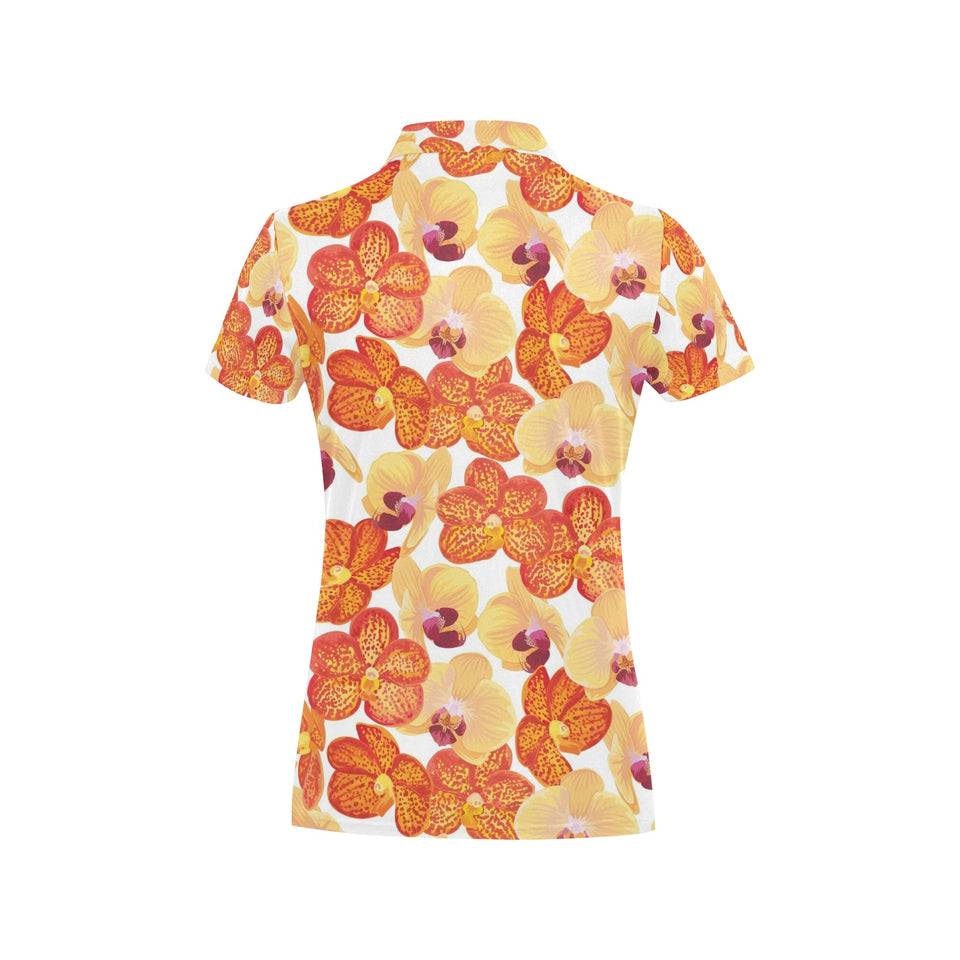 Orange yellow orchid flower pattern background Women's All Over Print Polo Shirt