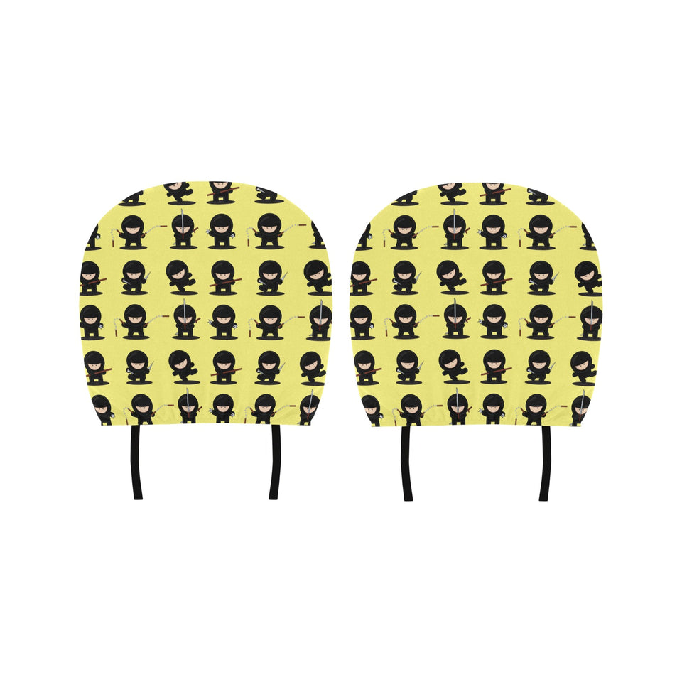 Cute ninja yellow background Car Headrest Cover