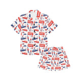 British Pattern Print Design 03 Kids' Boys' Girls' V-Neck Short Pajama Set