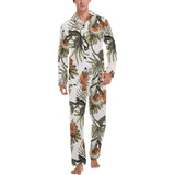 Monkey red hibiscus flower palm leaves floral patt Men's Long Pajama Set