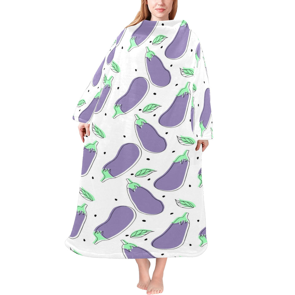 Eggplant Pattern Print Design 05 Blanket Robe with Sleeves