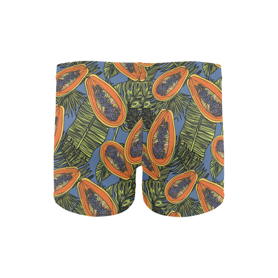 Colorful papaya tropical leaves Men's Swimming Trunks