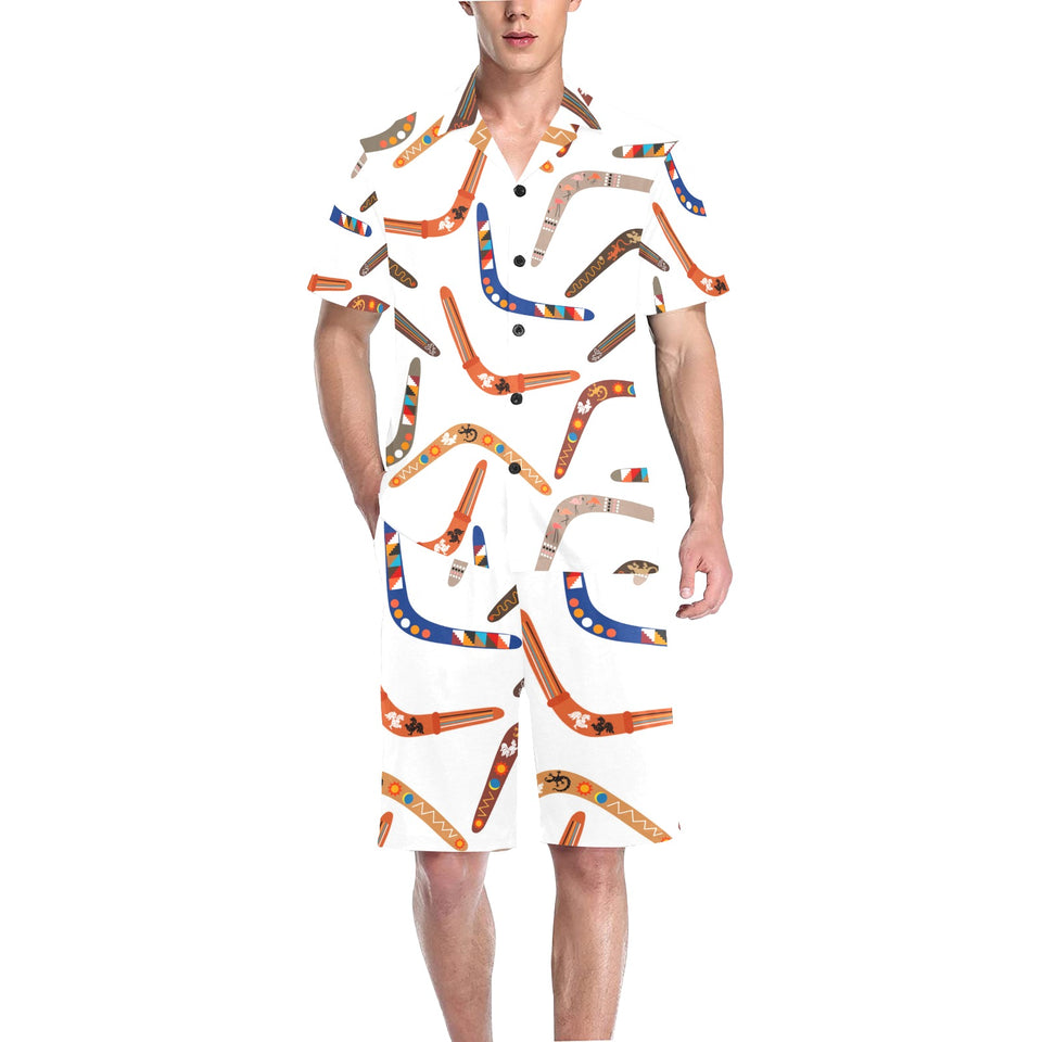 Boomerang Australian aboriginal ornament pattern Men's V-Neck Short Pajama Set