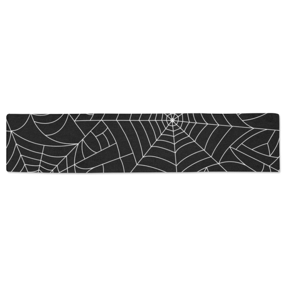 Spider web pattern Black background white cobweb Table Runner