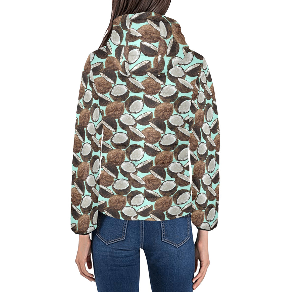 Coconut Pattern Print Design 03 Women's Padded Hooded Jacket