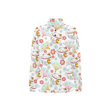 Maneki neko cat fan sakura Women's Long Sleeve Polo Shirt