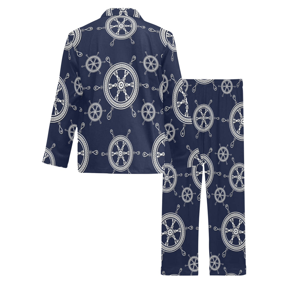 nautical steering wheel design pattern Men's Long Pajama Set