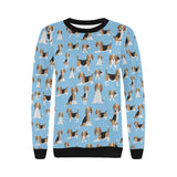 Beagle dog blue background pattern Women's Crew Neck Sweatshirt