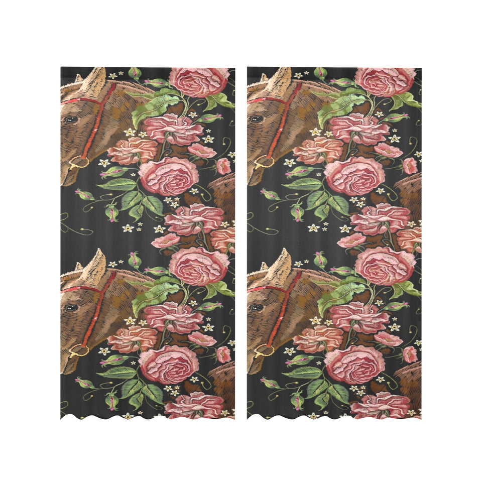 Horse head wild roses pattern Gauze Curtain