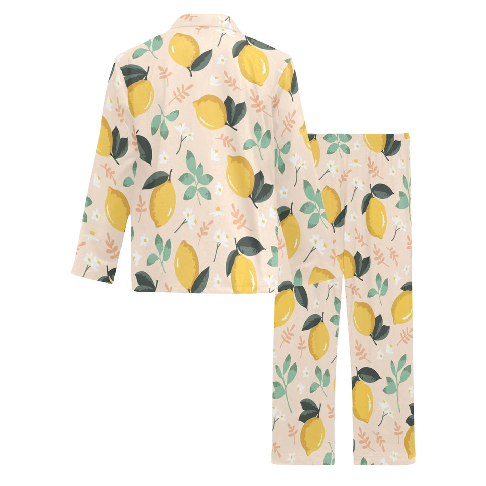lemon flower leave pattern Men's Long Pajama Set
