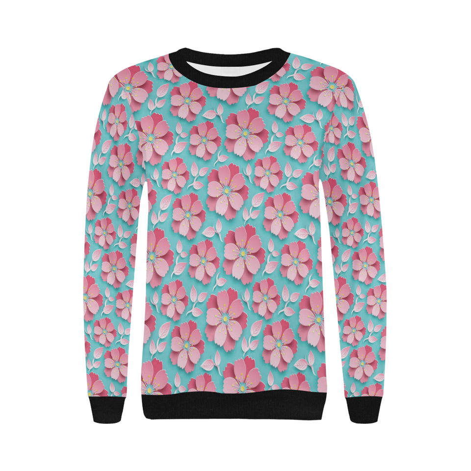 3D sakura cherry blossom pattern Women's Crew Neck Sweatshirt