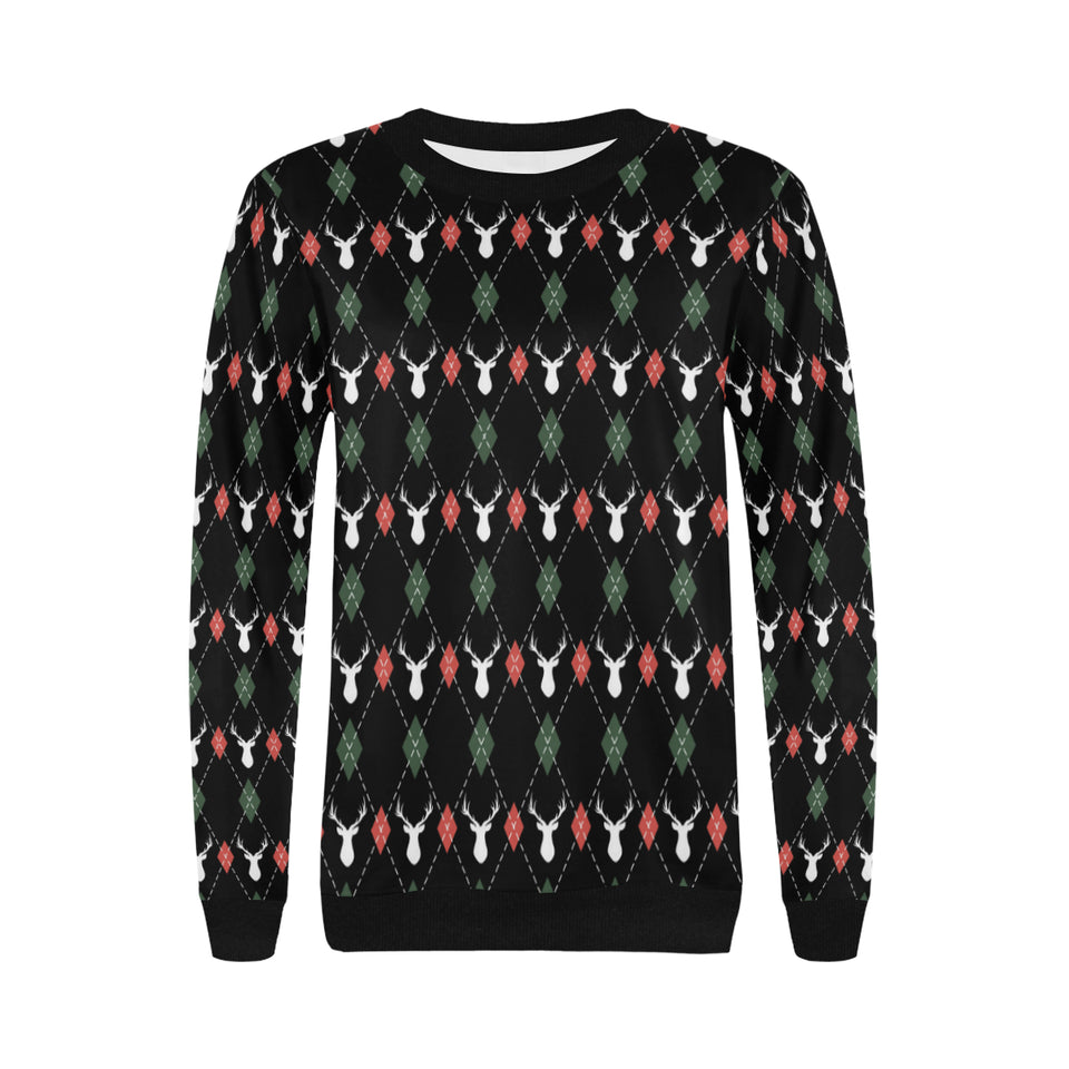 Deer Christmas new year pattern argyle Women's Crew Neck Sweatshirt