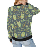 Cute owls leaves pattern Women's Crew Neck Sweatshirt