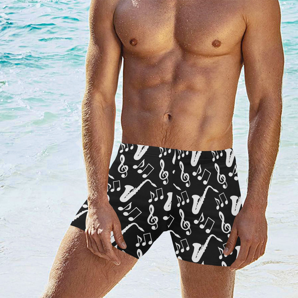 Saxophone music notes treble clef black white them Men's Swimming Trunks