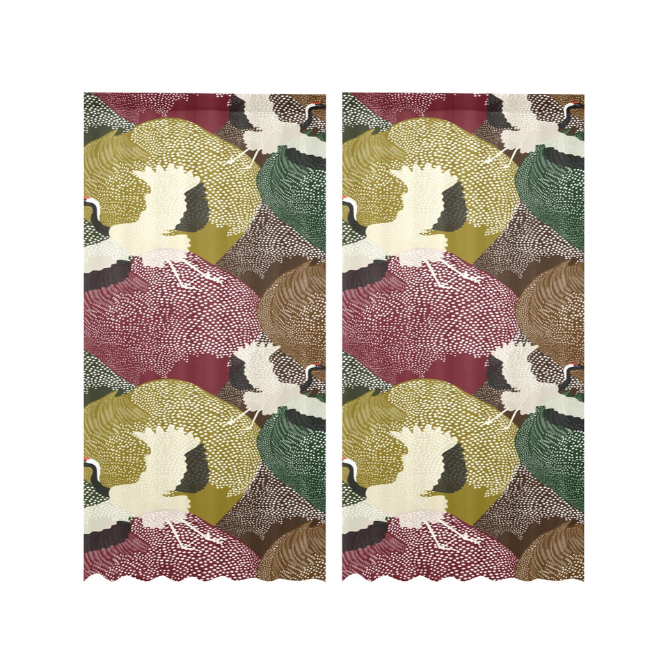 Japanese cranes flying forest dot pattern Gauze Curtain