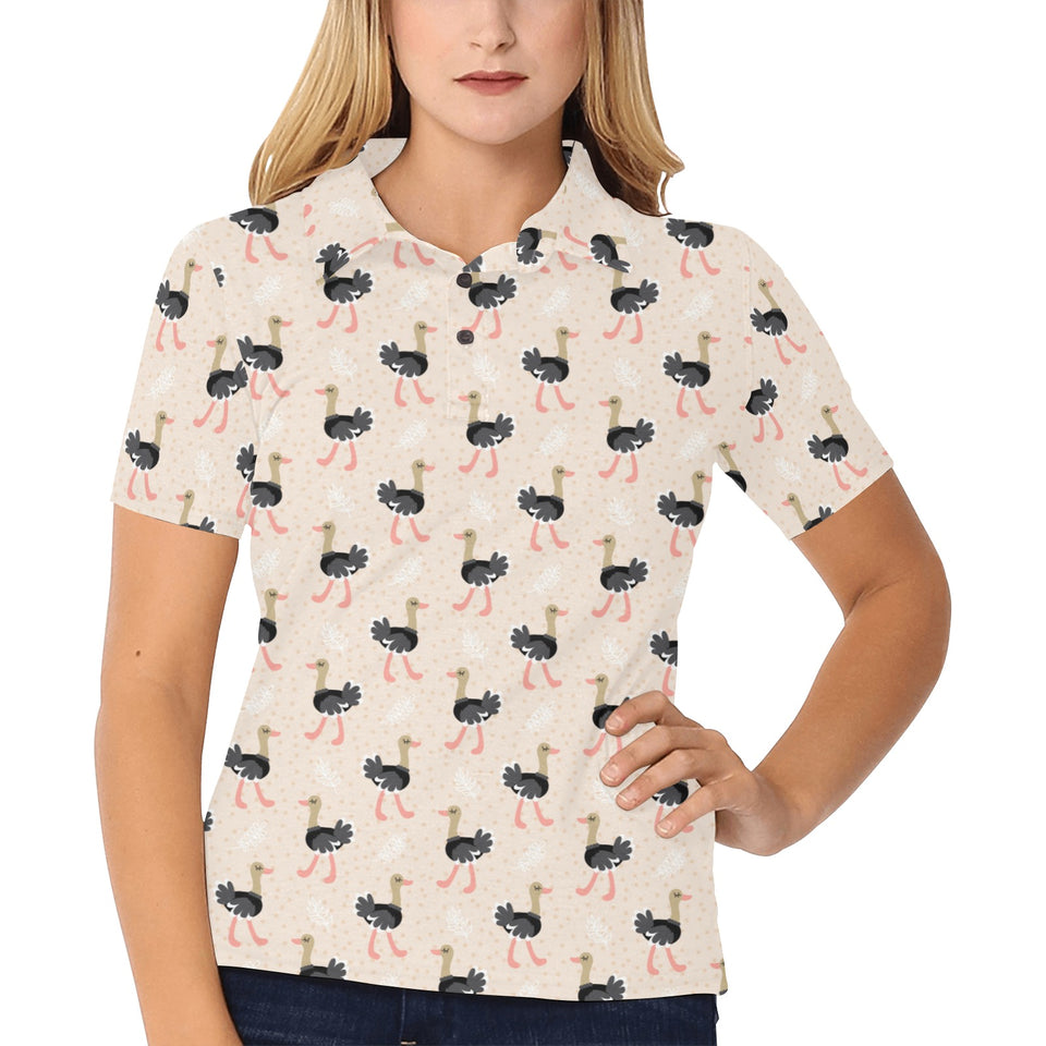 Ostrich Pattern Print Design 05 Women's All Over Print Polo Shirt