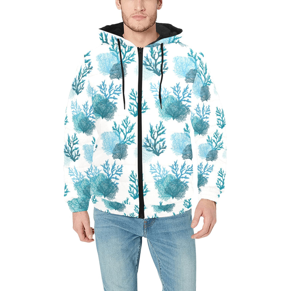 Coral Reef Pattern Print Design 04 Men's Padded Hooded Jacket