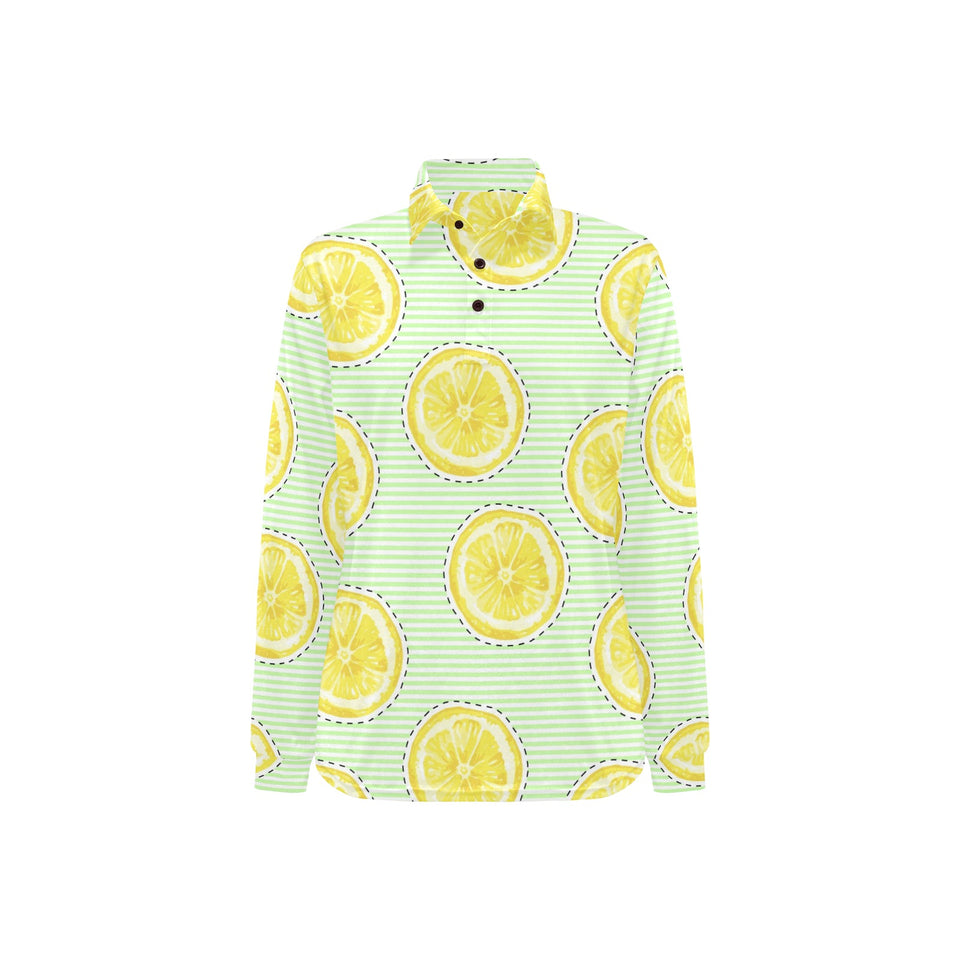 slice of lemon pattern Women's Long Sleeve Polo Shirt