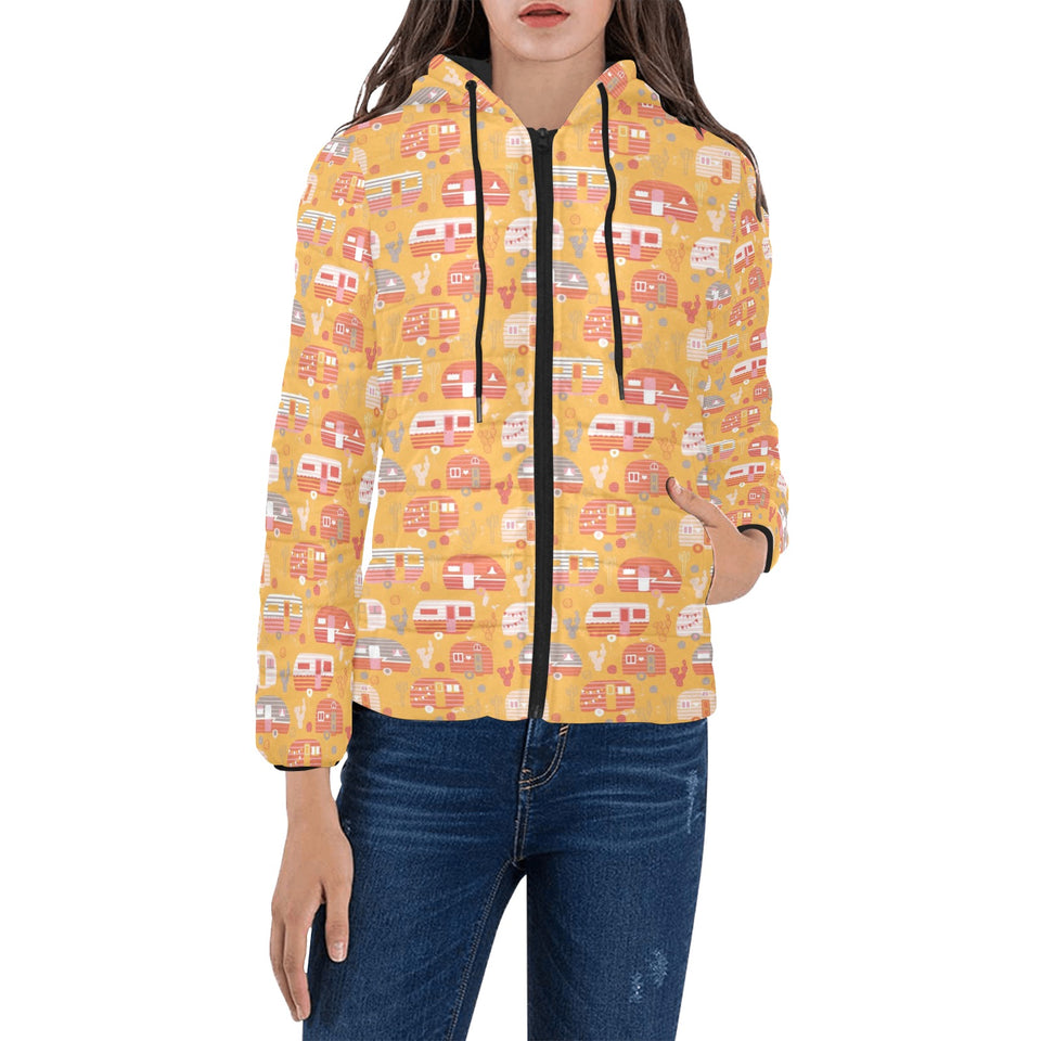Camper Van Pattern Print Design 04 Women's Padded Hooded Jacket