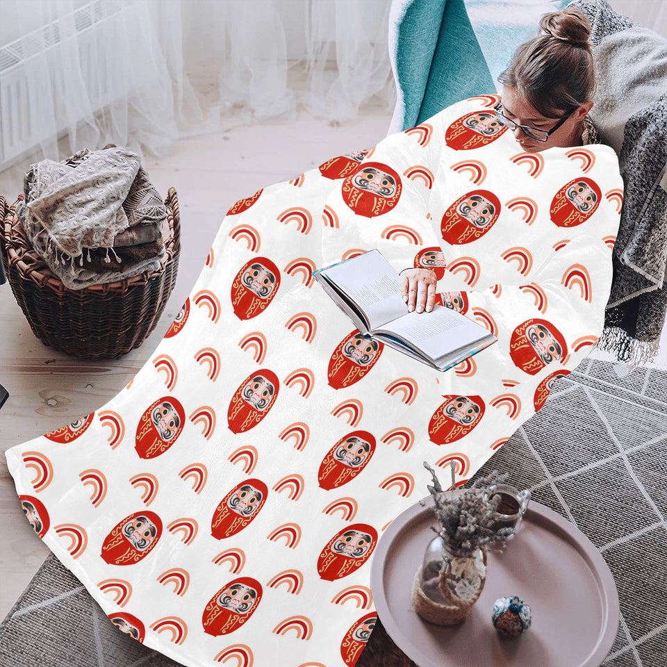 Daruma japanese wooden doll design pattern Blanket Robe with Sleeves