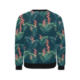 heliconia flowers, palm and monstera leaves on bla Men's Crew Neck Sweatshirt