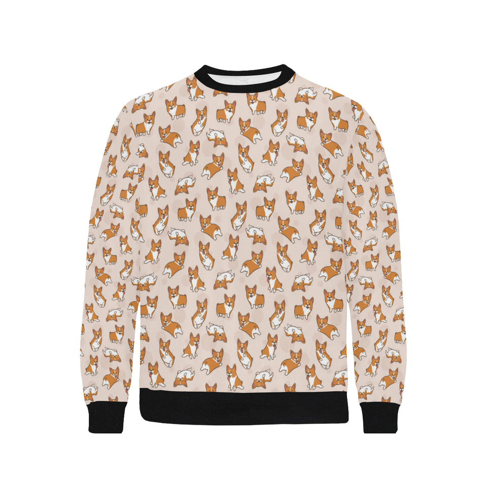 Cute Corgis Pattern pink background Men's Crew Neck Sweatshirt