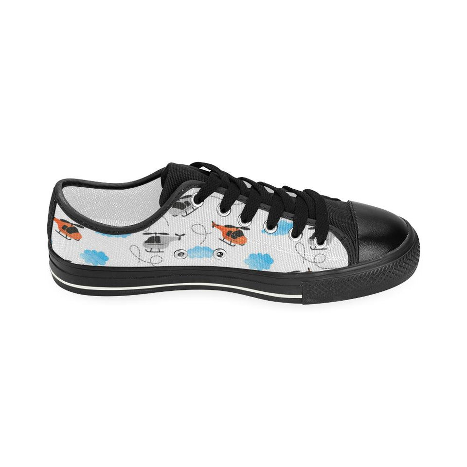 Watercolor helicopter cloud pattern Kids' Boys' Girls' Low Top Canvas Shoes Black