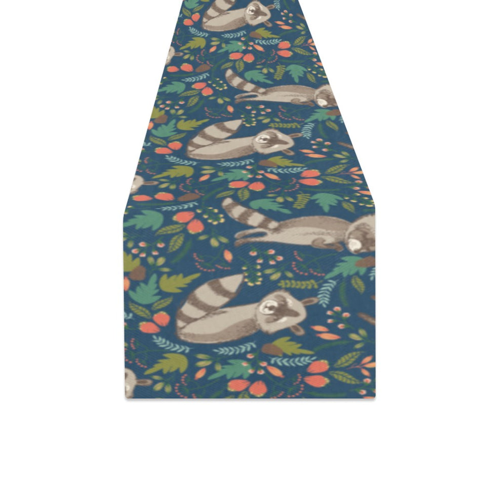 Raccoon tropical leaves pattern Table Runner