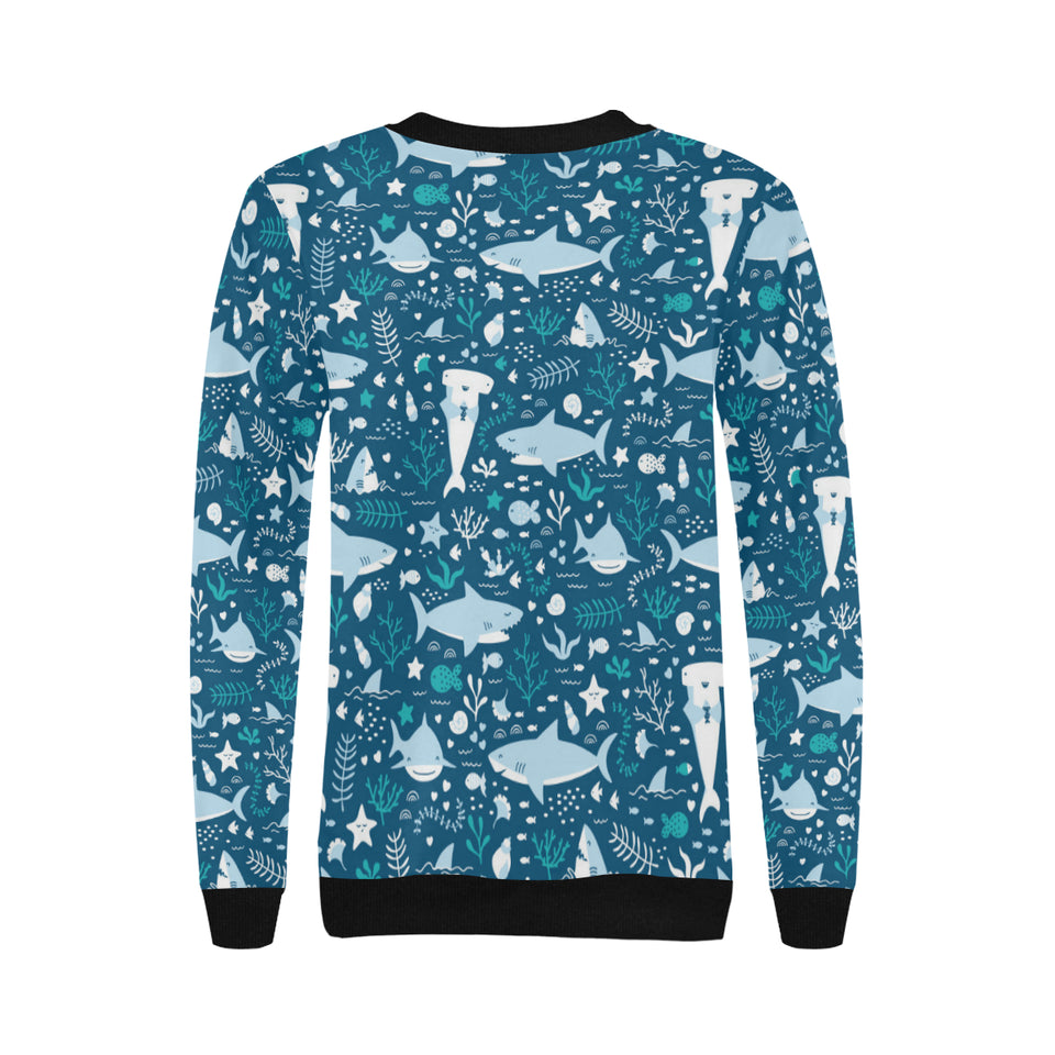 Cute shark pattern Women's Crew Neck Sweatshirt