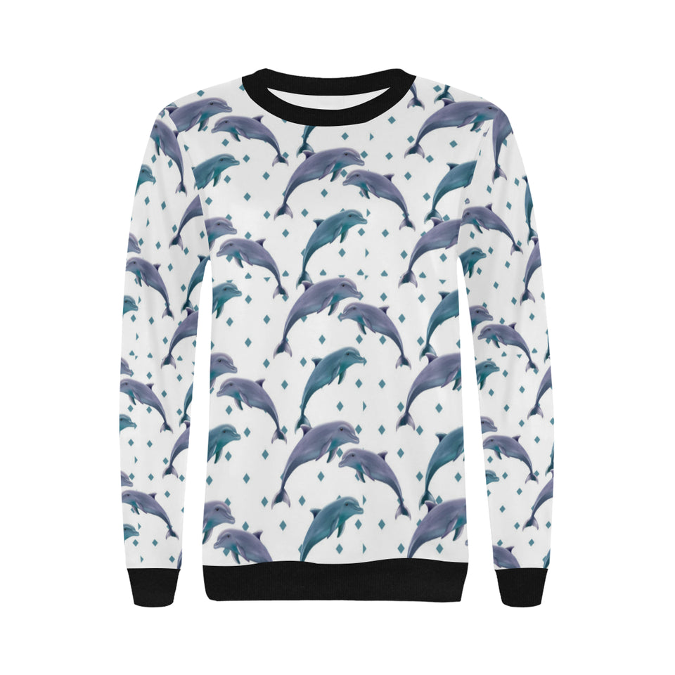 Dolphins pattern dotted background Women's Crew Neck Sweatshirt