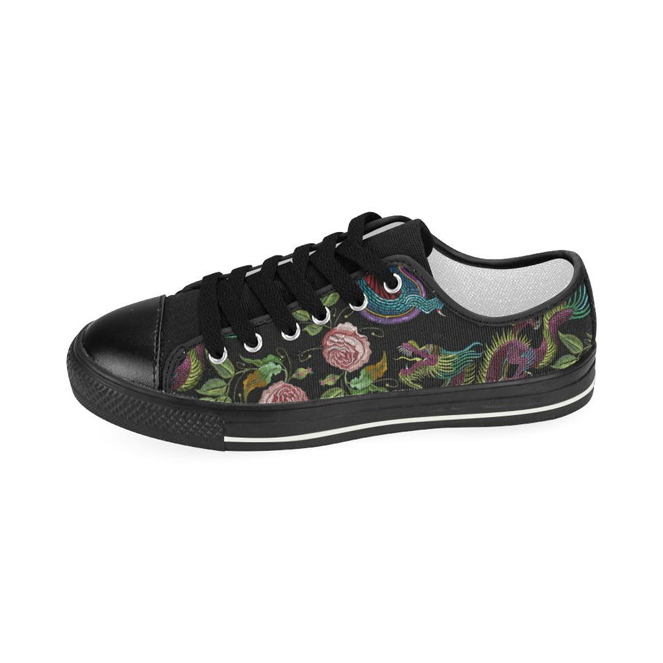 Dragons flower pattern Kids' Boys' Girls' Low Top Canvas Shoes Black
