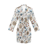Cute nautical steering wheel anchor pattern Women's Long Sleeve Belted Night Robe