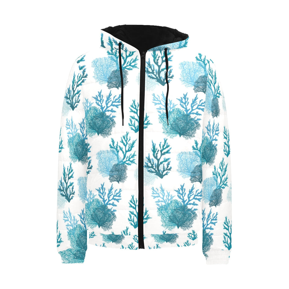 Coral Reef Pattern Print Design 04 Men's Padded Hooded Jacket