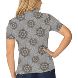 nautical wood steering wheel pattern Women's All Over Print Polo Shirt