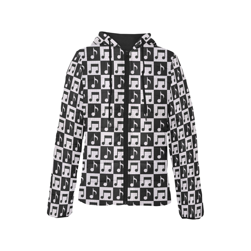 Music Notes Pattern Print Design 01 Women's Padded Hooded Jacket