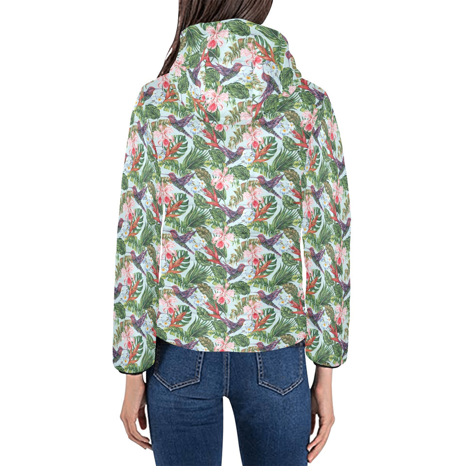 Hummingbird Pattern Print Design 05 Women's Padded Hooded Jacket