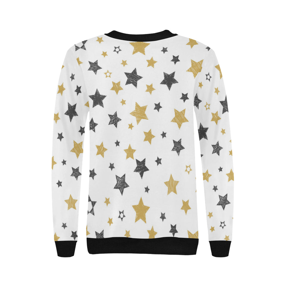 hand drawn gold black star pattern Women's Crew Neck Sweatshirt