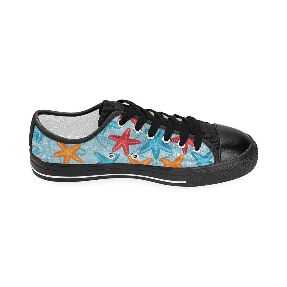 Blue red orange starfish pattern Kids' Boys' Girls' Low Top Canvas Shoes Black Fulfilled In US