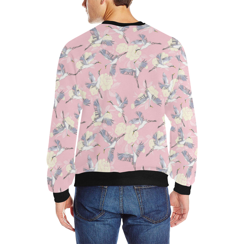Japanese crane rose pattern Men's Crew Neck Sweatshirt