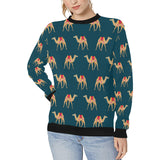 Camel pattern blue blackground Women's Crew Neck Sweatshirt